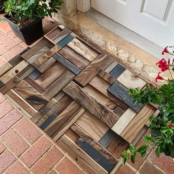 Welcome Mat for Entryway,Vintage Wooden Board Splicing Non Slip Door Mat, Decorative Doormat for Patio,Bathroom,Bedroom Indoor/Outdoor Use