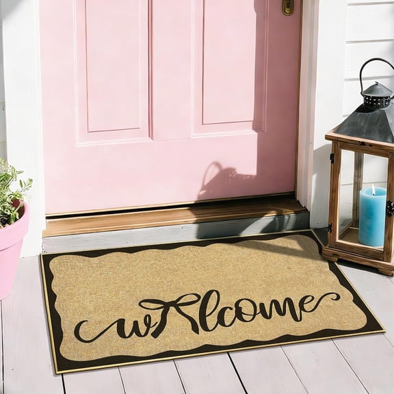 Welcome Mats Indoor Outdoor Entrance Doormats Black Bow with Non-Slip Backing Doormat for Front Doors Low-Profile Mat for Family Friend Gifts Durable Entry Rug for Living Room Home Porch 16.9"x29.9"
