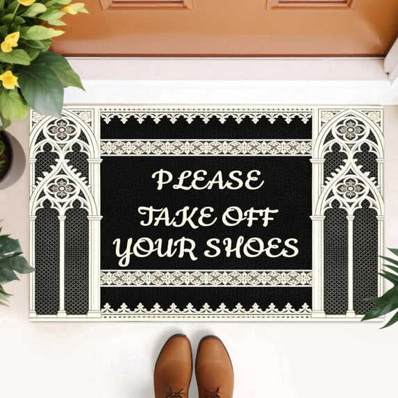 Funny Welcome Mats Please Take Off Your Shoes Mat for Entrance Indoor and Outdoor Personalized Mats Anti-Slip Novelty Gift Mat