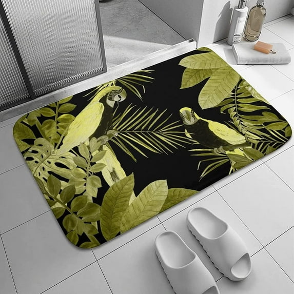 Welcome Mats Watercolor Jungle Leaves Tropical Macaw Parrots Bath Mats Non-Slip Absorbent Soft Doormat Decor Bathroom Rugs for Kitchen Bedroom Floor Mat 16x24 inch