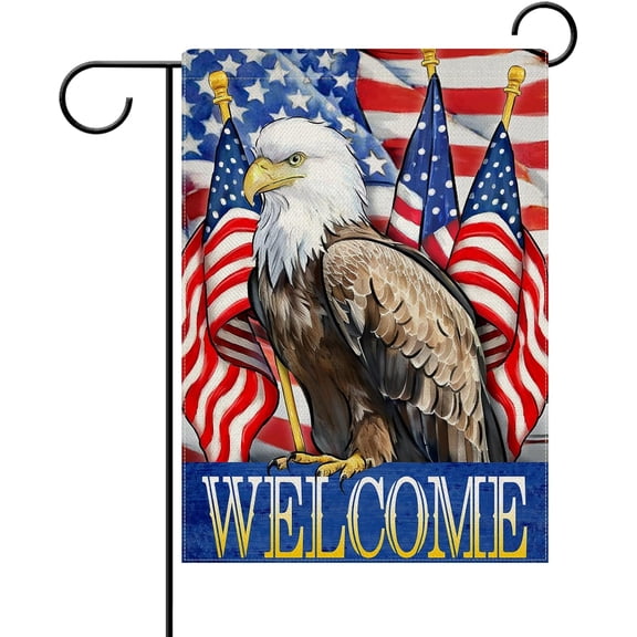 Welcome Memorial Day 4th of July Eagle Patriotic Decorative Garden Flag, America Veterans Day Stars Stripes Yard Outside Home Decorations, American USA Outdoor Small Decor Double Sided 12x18