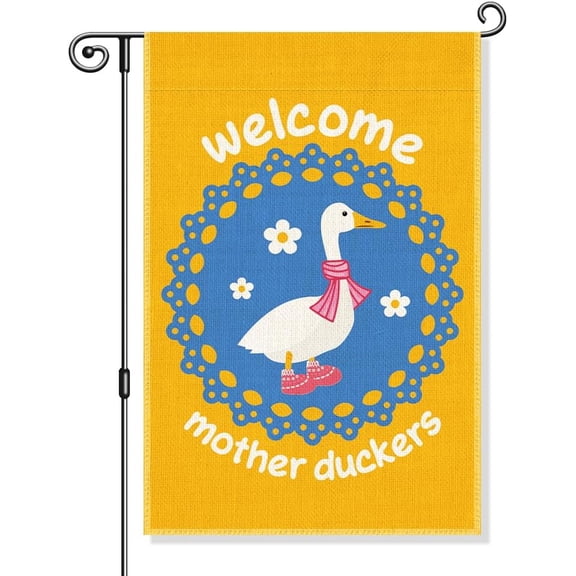 Welcome Mother Duckers Garden Flag, Funny Silly Goose Yard Flag for Outside, Cute Housewarming Friendsgiving Gifts for Friend Family, Cute Silly Goose Porch Yard Decor Welcome Flag