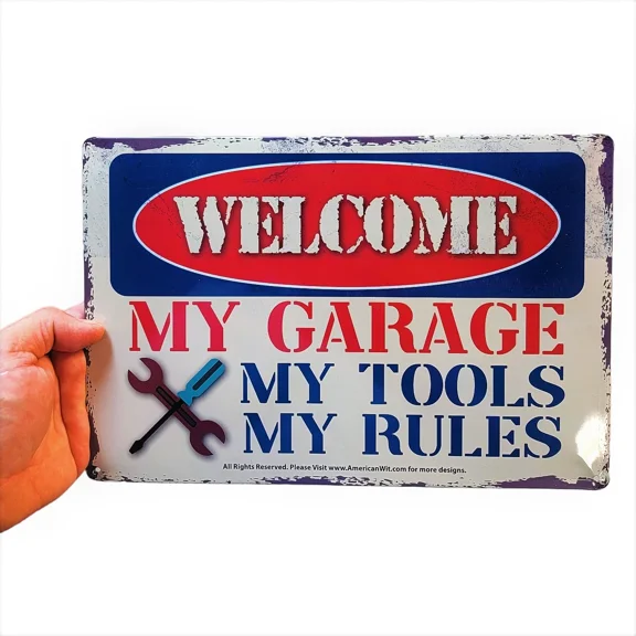 Welcome - My Garage My Tools My Rules - 8" X 12" Metal Tin Funny Bar Sign Wall