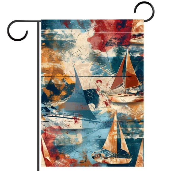 Welcome Nautical Elements Marine Pattern Garden Flag, Vertical Double Sided Small House Flag, Yard Farmhouse Outdoor Deck Veranda Lawn Decor 28x40 Inch