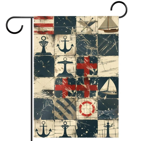 Welcome Nautical Style Marine Sailing Elements Garden Flag, Vertical Double Sided Small House Flag, Yard Farmhouse Outdoor Deck Veranda Lawn Decor 28x40 Inch