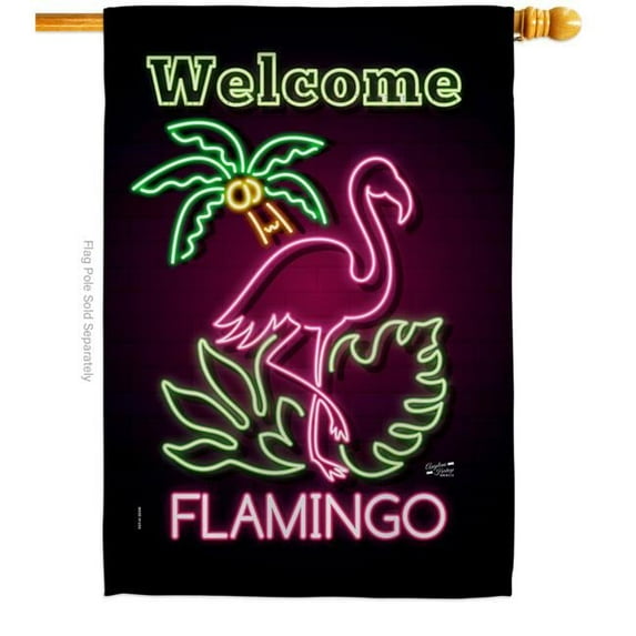Welcome Neon Flamingo Summertime Tropical 28 x 40 in. Double-Sided Decorative Vertical House Flags for Decoration Banner Garden Yard Gift
