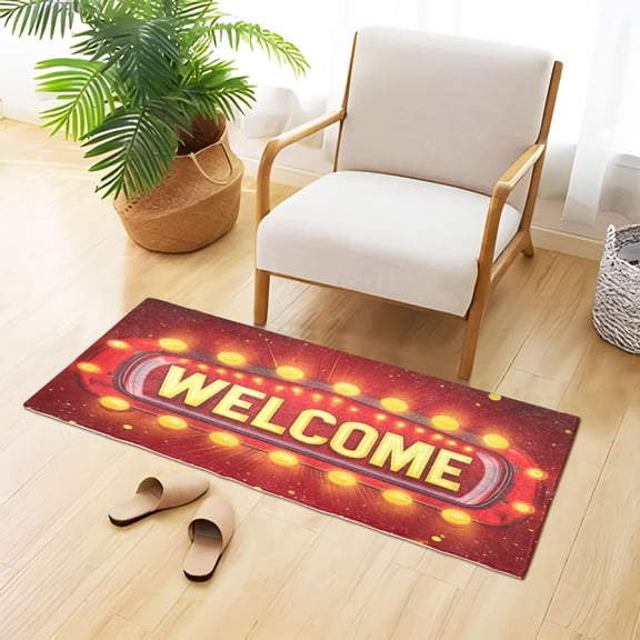 Welcome Neon Light Plush Carpet Non Slip Runner Rug Absorbent Bath Mat 39" x 20"