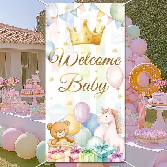 Welcome Newborn Backdrop Newborn Shower Party Backdrop Decor Large Fabric Birthday Party Photo Banner Photography Background Photo Booth Props for Gender Revel Party 35.43x70.87 Inch