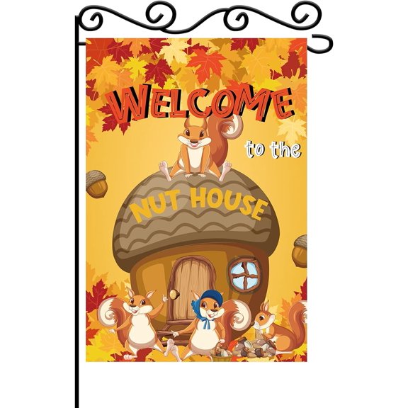 Welcome Nut House Autumn Garden Flag Double Sided Squirrel Yard Banner 12 x 18 Inch Fall Outdoor Humor Decor