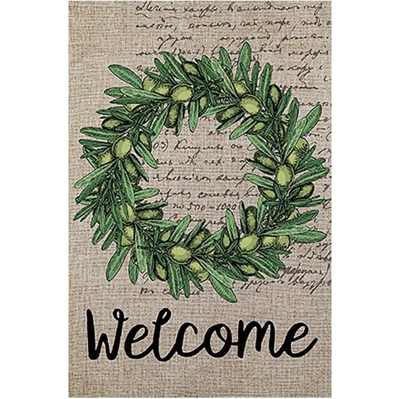 Welcome Olive Wreath Small Garden Flag Double Sided 12.5 x 18 Inch Summer Yard Outdoor Decor