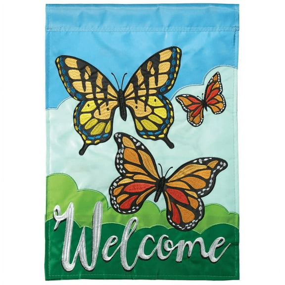 Welcome Orange Butterfly 19 x 13 Small Polyester Outdoor Hanging Garden Flag