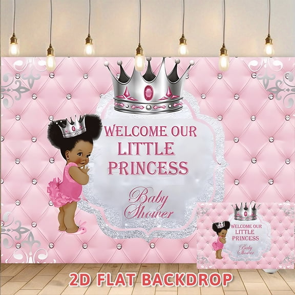 Welcome Our Little Princess Baby Shower Backdrop,Pink Crown Themed 2D Flat Background Cloth for Baby Girl Baby Shower Party Photo Booth Decorations