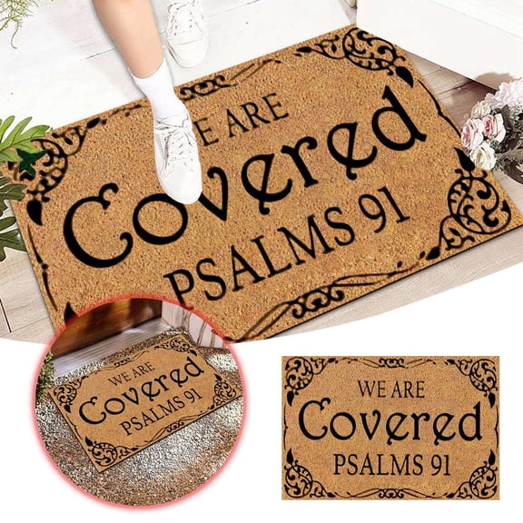 Welcome Pad Door Outdoor Entrance We Are Covered Psalms 91 Door Pad Non- Rubber Mat For Family Indoor Farmhouse Fun Kitchen Carpet Courtyard Full Brown