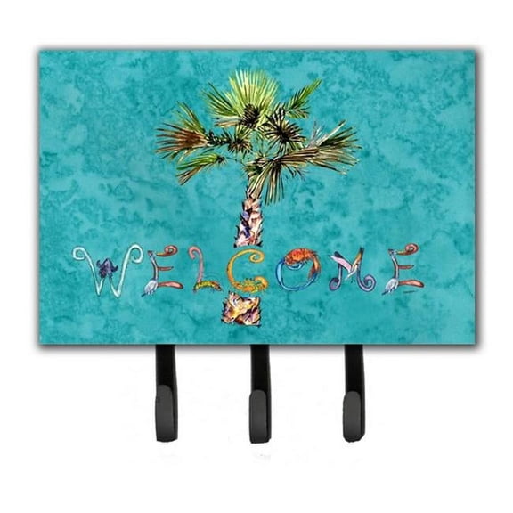 Welcome Palm Tree On Teal Leash & Key Holder