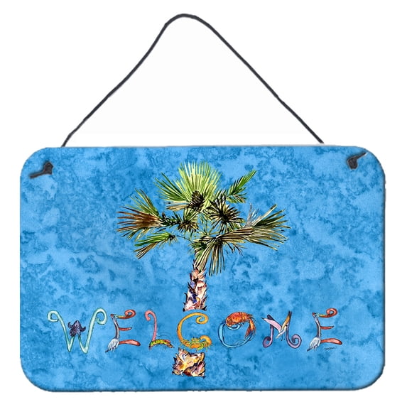 Welcome Palm Tree on Blue Wall or Door Hanging Prints