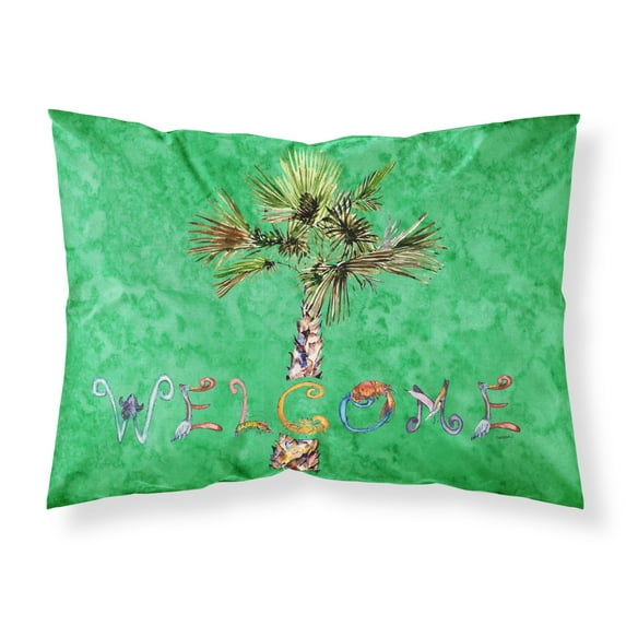 Welcome Palm Tree on Green Fabric Standard Pillowcase