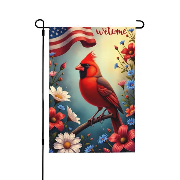 Welcome Patriotic Cardinal Garden Flag 12x18 Inch Double Sided Summer Floral Bird Yard Flag Outdoor Decor