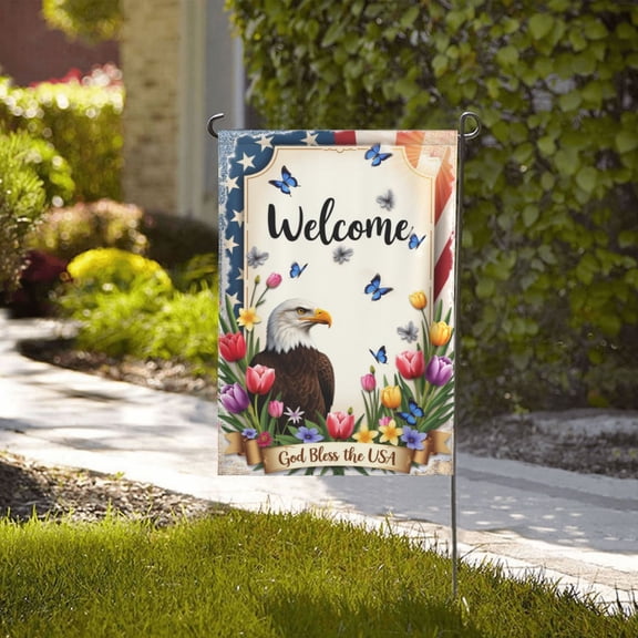 Welcome Patriotic Garden Flag Eagle Flowers Butterflies God Bless The USA DoubleSided 12x18 Inch Outdoor Decor Spring Summer Yard Flag Home Gifts for Men Women Birthday Gifts Memorial Day