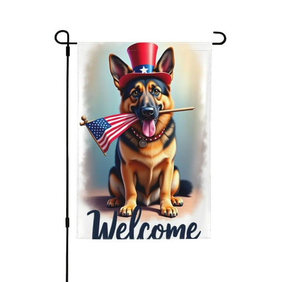 Welcome Patriotic German Shepherd Dog Garden Flag 12x18 Inch DoubleSided Summer Outdoor Yard Flag Independence Day Decoration Festive House Banner