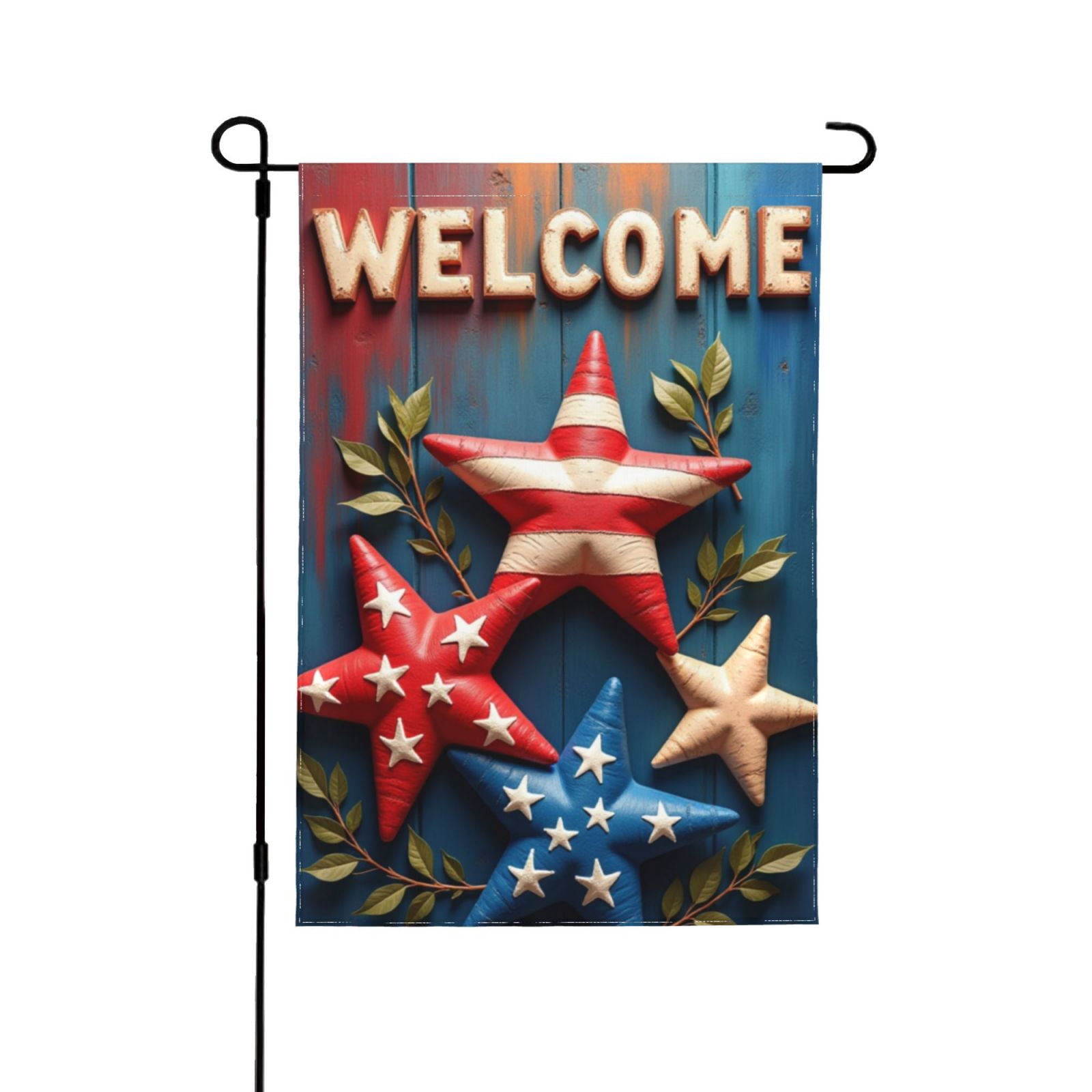 Welcome Patriotic Stars Garden Flag Double Sided 12x18 Inch American Flag Design Yard Flag Outdoor Decor Summer Memorial Day Independence Day Holiday
