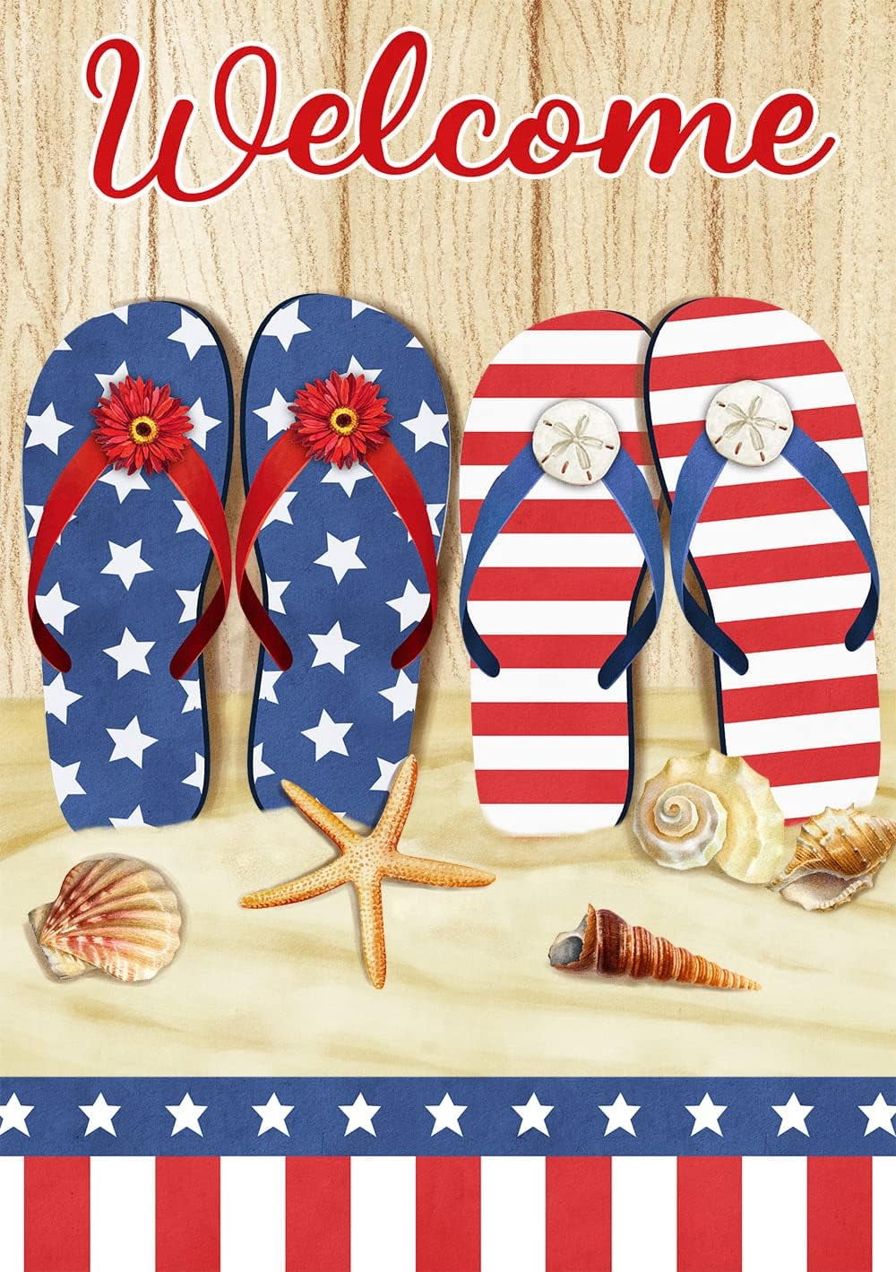 Welcome Patriotic Stars and Stripes Floral Flip Flops Decoration Summer