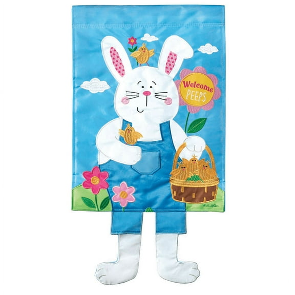 Welcome Peeps Sky Blue White Bunny 19 x 13 Small Polyester Outdoor Hanging Garden Flag