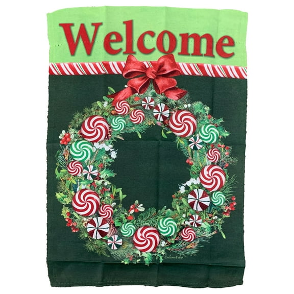 Welcome Peppermint Wreath Thanksgiving Decorative Garden Suede Flag 18x12.5