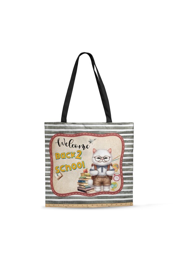 Welcome Persian Back to School Vintage Retro All Over Print 3D Canvas Tote Bag Cat Lover Kitten Owner Gifts Reusable Handbag - 02012