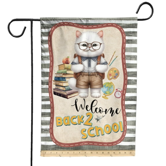 Welcome Persian Back to School Vintage Retro Garden Flag 12x18in Double Sided Cat Lover Kitten Owner Gifts Outdoor Decor - 02012