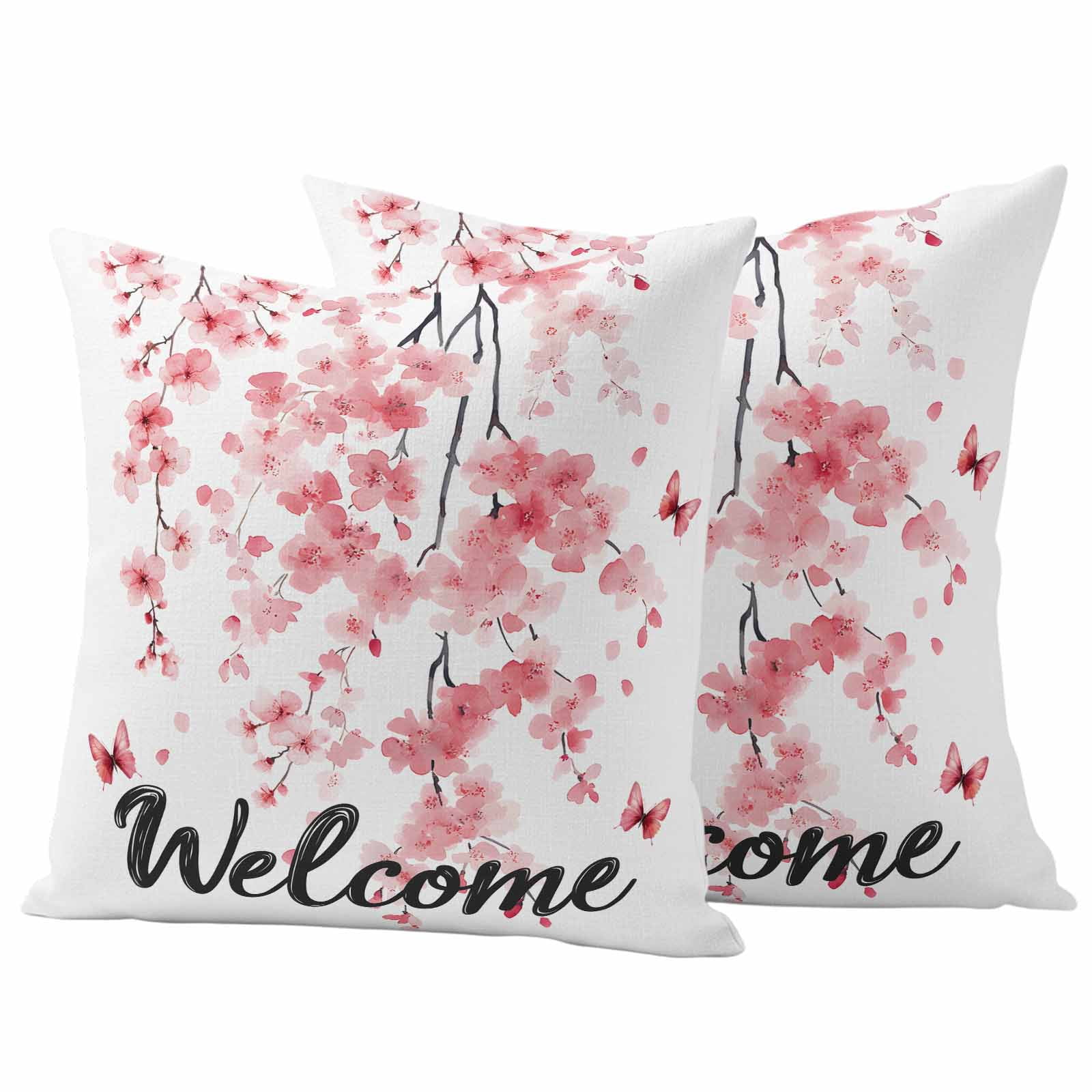 Welcome Pillow Covers 2 Pack Spring Watercolor Gradient Pink Cherry ...