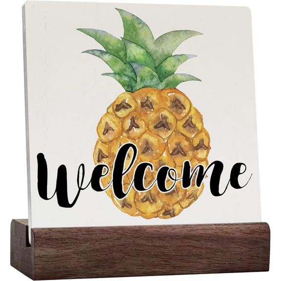 Welcome Pineapple Ceramic Table Sign Rustic Pineapple Ceramic Table Sign Decorative Summer Sign Block Plaque For Home Kitchen Desk Table Shelf Decor