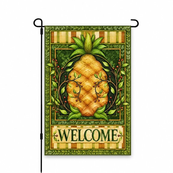Welcome Pineapple Garden Flag 12 x 18 Inch  Vibrant Green and Yellow Outdoor Decor for Lawn, Patio, Porch Display  Perfect for Yard Decoration