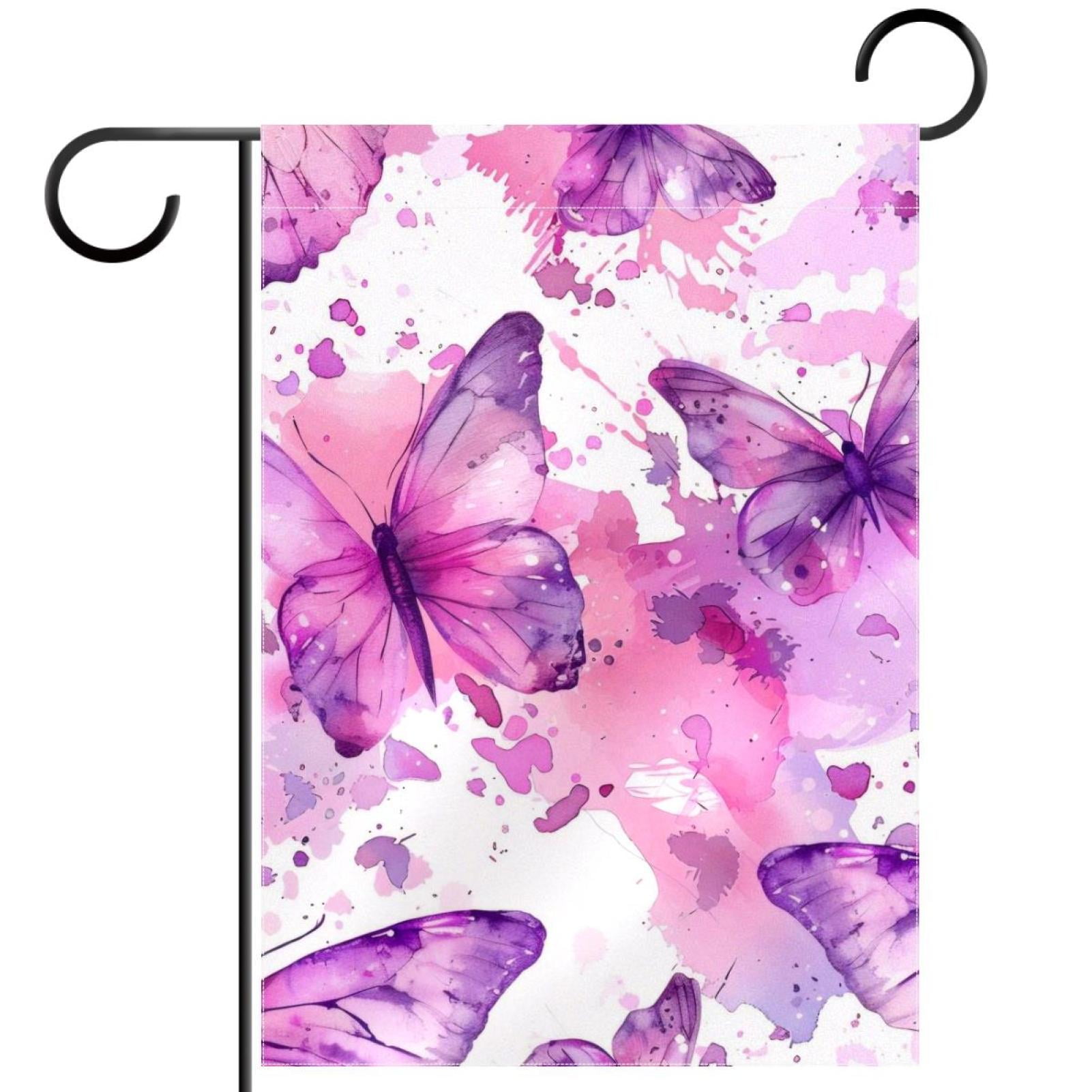 Welcome Pink and Lilac Butterflies Seamless Garden Flag, Vertical Double Sided Small House Flag, Yard Farmhouse Outdoor Deck Veranda Lawn Decor 28x40 Inch