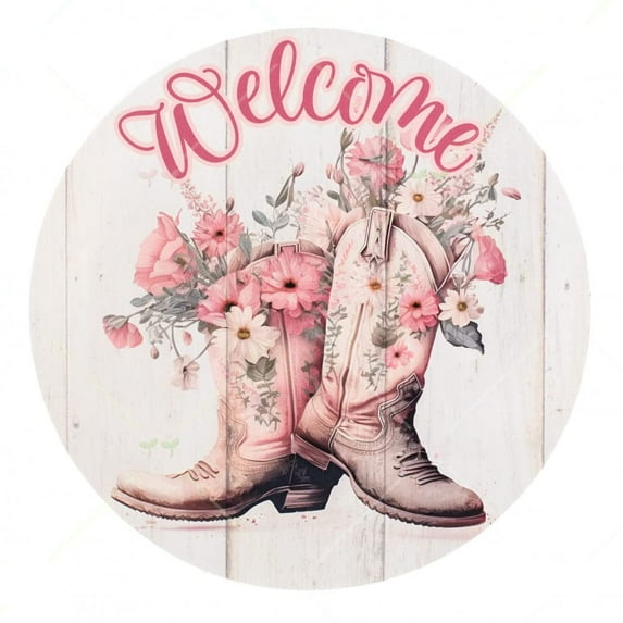Welcome Pink Magnolias Basket Rustic Plaque Sign for Home Farmhouse Kitchen Bathroom Funny Wall Decor Novelty Decorative Metal Round Tin Signs Antique Tin Sign Bar Poster Garden Decar Gift 8"x8"