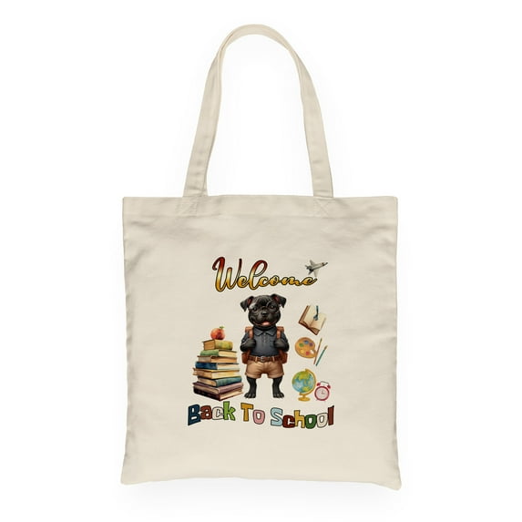 Welcome Pitbull Back to School Vintage Retro Canvas Tote Bag Terrier Dog Lover Reusable Shopping Grocery Bag - 02012