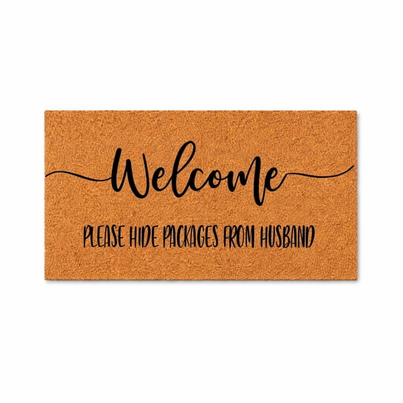 Welcome Please Hide Packages From Husband Doormat, Funny Front Door Welcome Mat, Indoor Outdoor Entryway Door Mat (16x24 inches) WoodByStu 1132