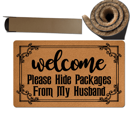 Welcome Please Hide Packages from My Husband Doormat Welcome Front Door Mats for Enterway Mat Non Slip Resist Dirt Entry Rugs for Entrance Anti-Slip PVC Backing 17.5" x 29.5"