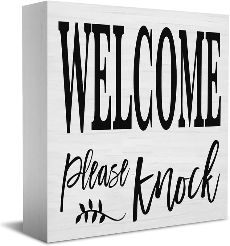 Welcome Please Knock Sign Door Hanger Home Office Business Wooden Box ...