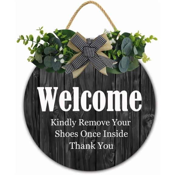Welcome Please Remove Your Shoes Sign Wreath For Front Door, Take Your Shoes At The Door Sign For Front Door, Shoes Off Sign, Funny Welcome Round Wood Hanging Wreath Home Porch Yard 12X12Inch