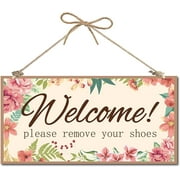 Welcome Please Remove Your Shoes Decorative Wood Sign Home Decor Wood Sign Plaque Hanging Wall Art Wood Board Door Sign for Yard Home Front Door Patio Decoration 12 x 6inch