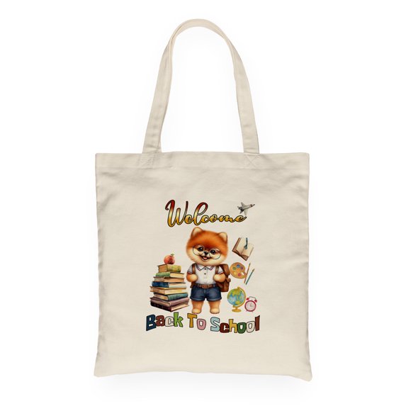 Welcome Pomeranian Back to School Vintage Retro Canvas Tote Bag Pom Dog Lover Gifts Reusable Shopping Grocery Bag - 02012