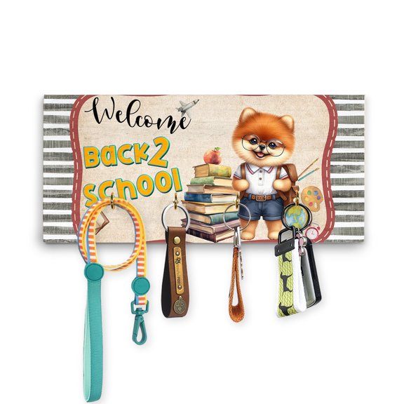 Welcome Pomeranian Back to School Vintage Retro Wood Key Holder Pom Dog Lover Gifts Wall-mounted Key Rack Home Decor - 02012