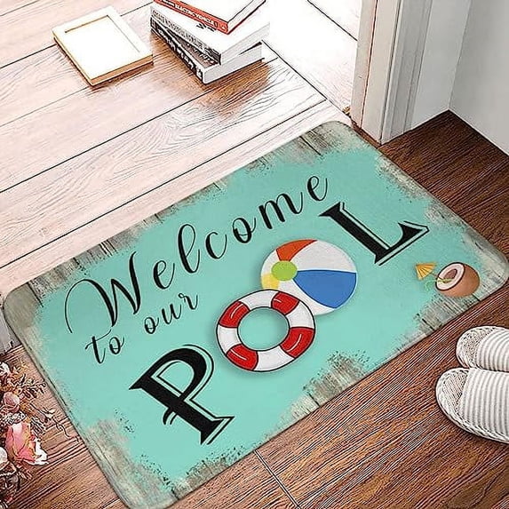 Welcome to Our Pool Door Mat Non-Slip Absorbent Resist Dirt Doormat Entrance Way Area Rug Carpet Inside Front Floor Porch Door Mats for Home Bathroom Kitchen Decor