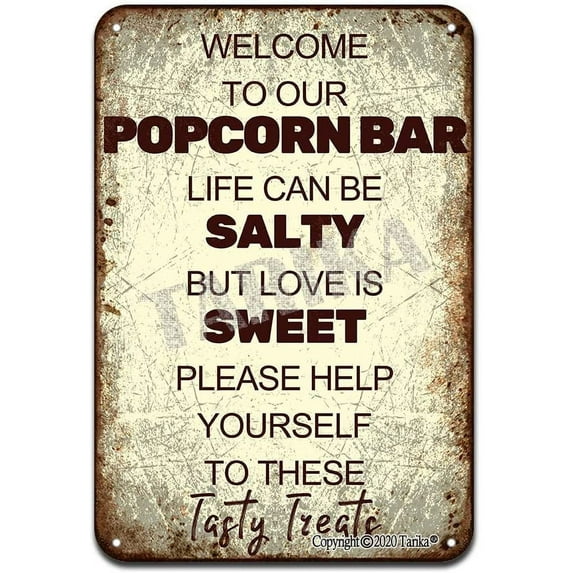 Welcome to Our Popcorn Bar Life Can Be Salty But Love is Sweet Iron Poster Painting Tin Sign Vintage Wall Decor for Cafe Bar Pub Home Beer Decoration Crafts