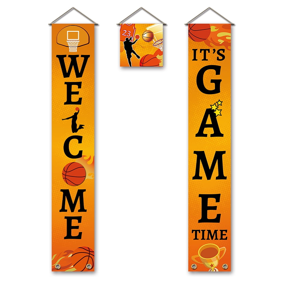 Welcome Porch Banner It's Game Time Hanging Porch Sign Basketball Sport Welcome Banner Door Signs for Basketball Party Backdrop Banner Birthday Decorations Boy's Dormitory Decoration