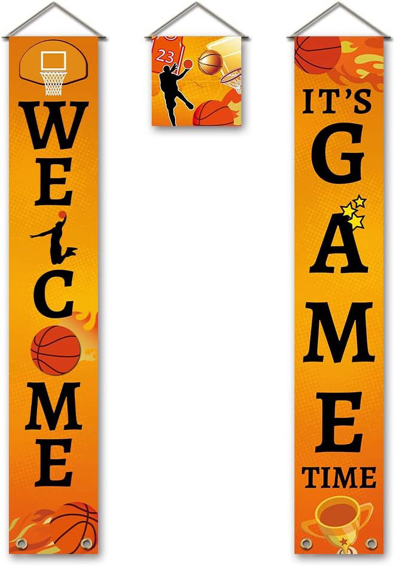 Welcome Porch Banner It's Game Time Hanging Porch Sign Basketball Sport Welcome Banner Door Signs for Basketball Party Backdrop Banner Birthday Decorations DIY