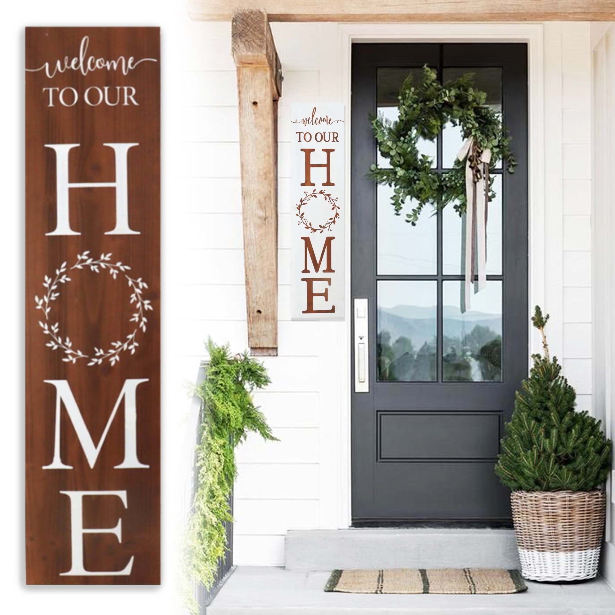 72-Inch Brown and White Foldable Wooden Welcome Porch Sign