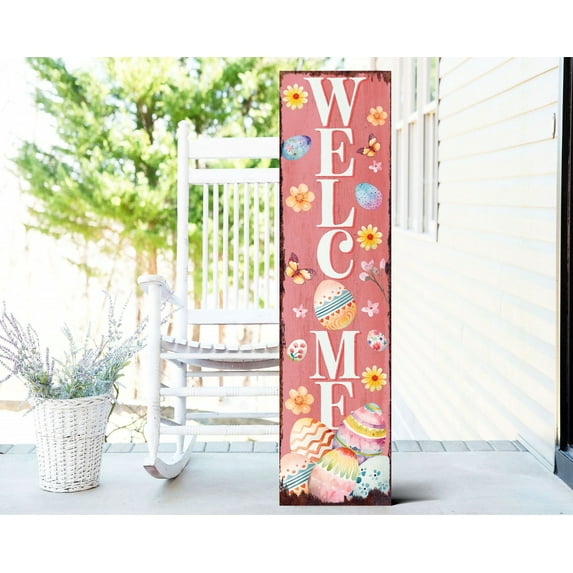 Charming Easter Welcome Porch Sign | Durable UV Print Entryway Decor