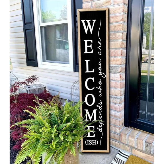 Welcome To The Porch Sign For Front Porch Standing 45"X9" Wood Frame Large Rustic Farmhouse Outdoor Tall Board Welcome Sign Modern Home Outside Front Door Vertical Wall Decor