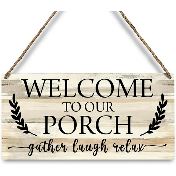Welcome Porch Sign Wood Hanging Decor, Front Back Patio Decoration Deck Bar Garden Backyard Decor, Welcome to Our Porch Sign, 12x6 Inch